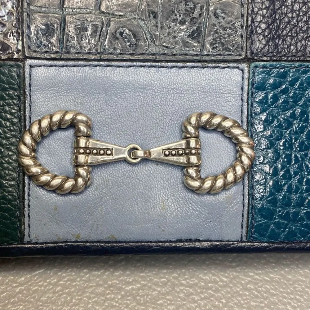 Brighton Wallet Off The Grid Rockmore Patchwork Blue Leather 7.5”x4” READ